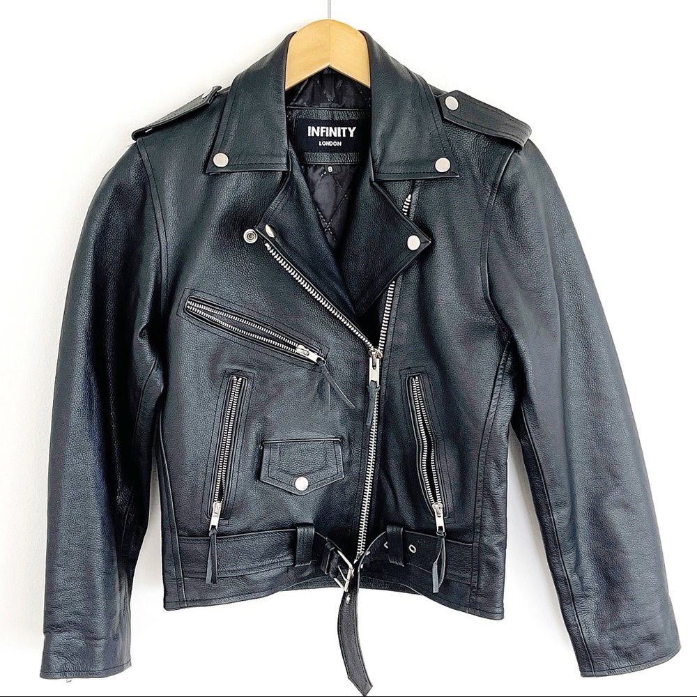 Leather biker motorcycle moto jacket sz S